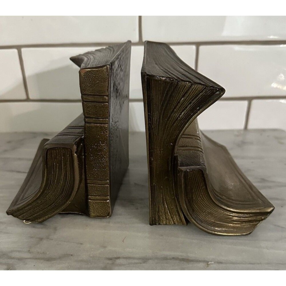 Vintage PM Craftsman Philadelphia Mfg Cast Metal Stack of Books Bookends Pair